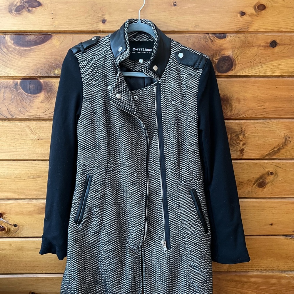 CoffeeShop Black and Gray Trench Coat